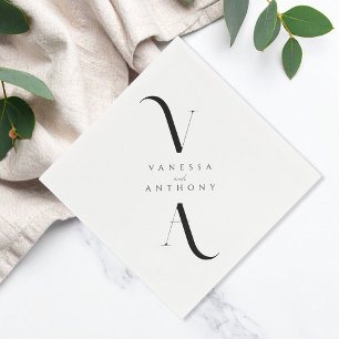 Serviette En Papier Élégant minimaliste moderne Mariage noir et blanc
