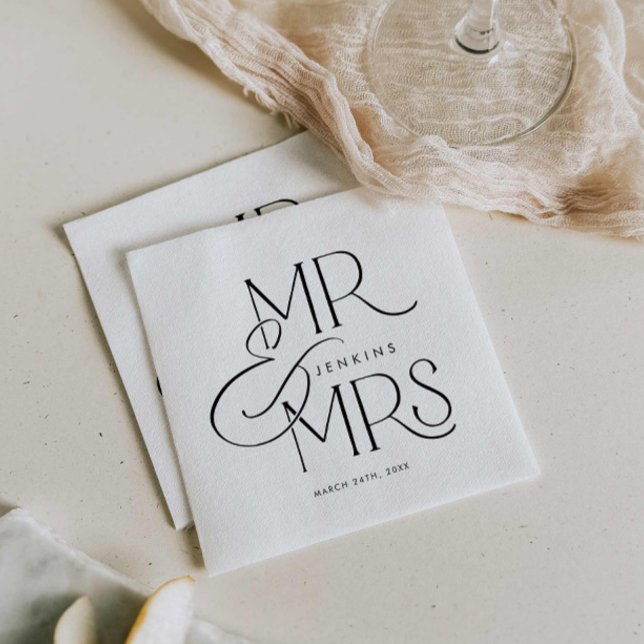 Serviette En Papier Élégant minimum M. et Mme la Mariage (Elegant minimal Mr and Mrs Wedding Napkins)