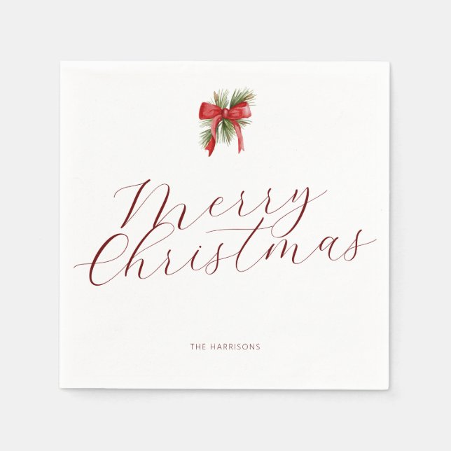 Serviette En Papier Élégant minimum Noël Rouge et Vert Foliage (Devant)