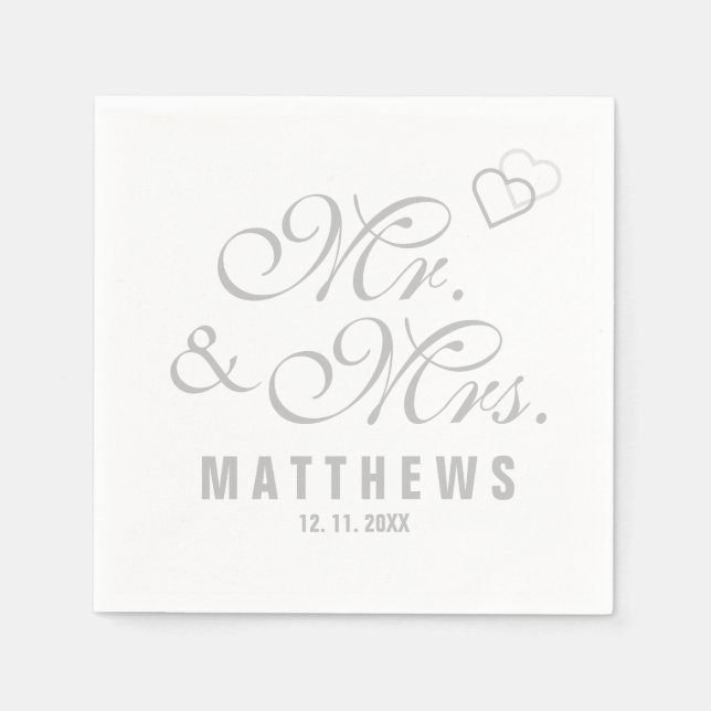 Serviette En Papier Elegant Mint gris M. et Mme Mariage Monogram Napk (Devant)