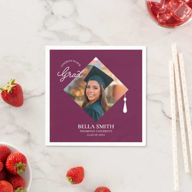 Serviette En Papier Elegant Modern Calligraphy Custom Graduation Photo (En situation)