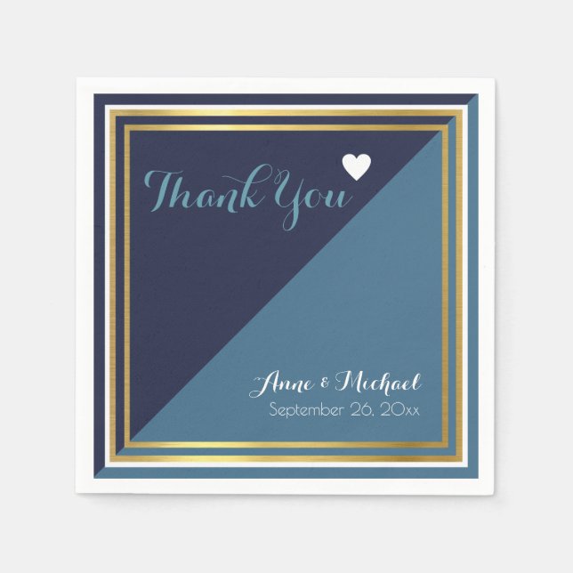 Serviette En Papier élégant & moderne 2 tons bleu mariage (Devant)