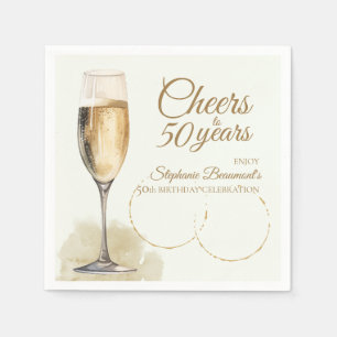 Serviette En Papier Élégant Moderne Champagne Santé 50e Anniversaire