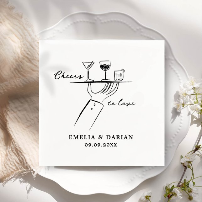Serviette En Papier Elégant moderne Cheers to Love Minimalist Mariage  (Créateur téléchargé)