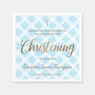 Serviette En Papier Elégant moderne Gold Blue Boy Christening