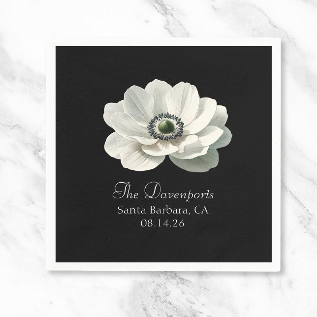 Serviette En Papier Elégant Moderne Luxe Floral Mariage noir & blanc (Créateur téléchargé)