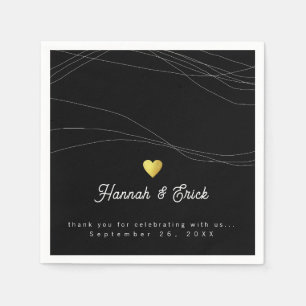 Serviette En Papier Élégant moderne Romantique Coeur Mariage Noir