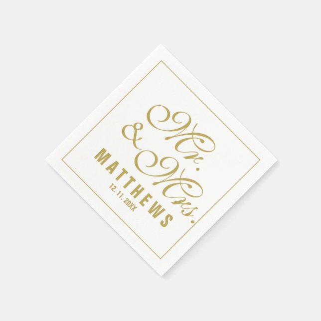 Serviette En Papier Elegant Monnaie or M. et Mme Mariage Monogram (Coin)