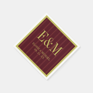 Serviette En Papier Elegant Monogram Burgundy Stripe Pattern Wedding