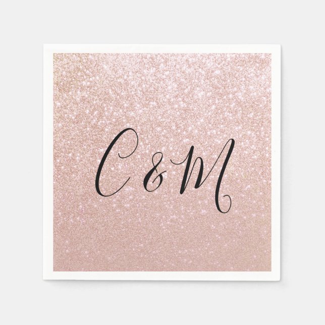Serviette En Papier Élégant Monogram Rose Gold Parties scintillant Mar (Devant)