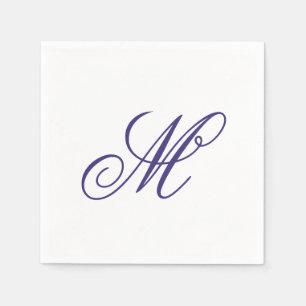 Serviette En Papier Élégant Monogramme bleu marine initial