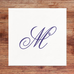 Serviette En Papier Élégant Monogramme bleu marine initial