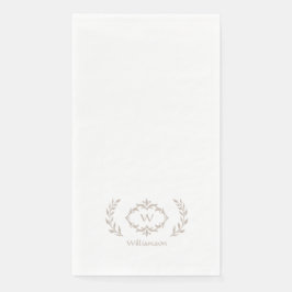 Serviette En Papier Élégant Monogramme Chic Initial Laurel Wreath Beig