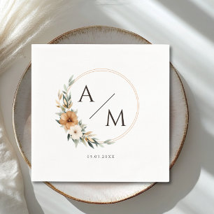 Serviette En Papier Élégant Monogramme Cuivre Botanique Terre de Mari