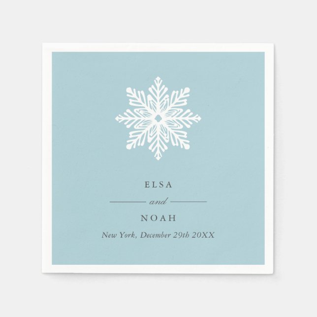 Serviette En Papier Élégant Monogramme de flocon de neige bleu clair (Devant)