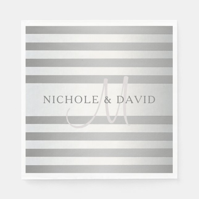 Serviette En Papier Élégant Monogramme Faux Gris Argent Gris Gris (Devant)