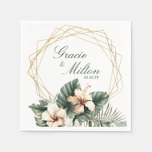 Serviette En Papier Élégant Monogramme Floral Tropical Mariage  