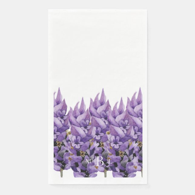 Serviette En Papier Élégant Monogramme Lavande  (Devant)
