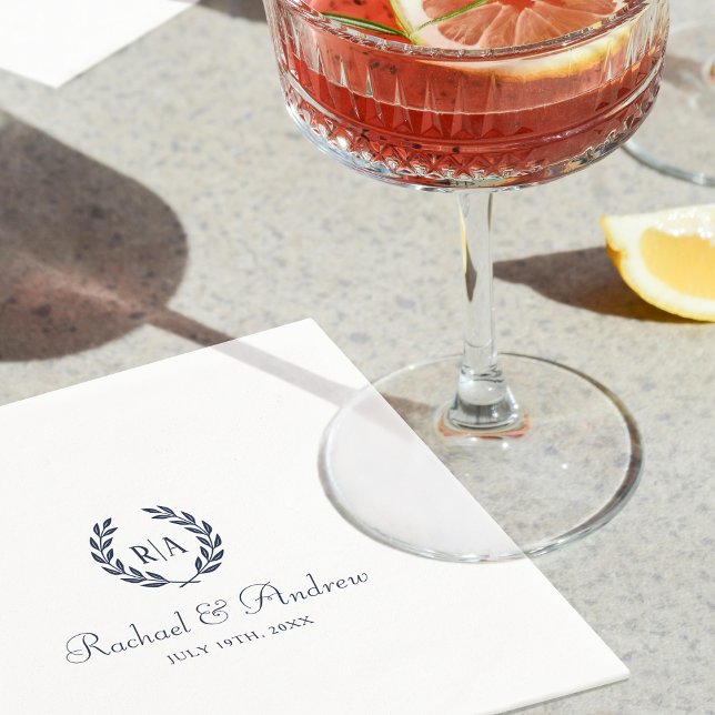 Serviette En Papier Élégant Monogramme Mariage Marine Bleu (Créateur téléchargé)