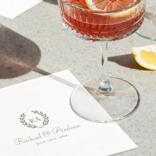 Serviette En Papier Élégant Monogramme Mariage Sage Green