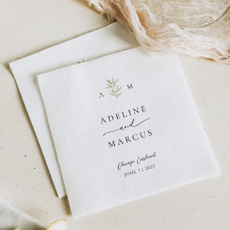 Serviette En Papier Élégant Monogramme Mariage vert olive