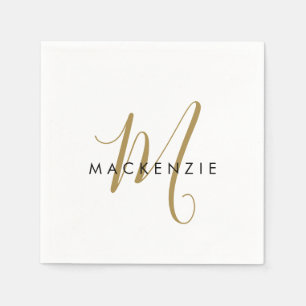 Serviette En Papier Élégant Monogramme moderne en or blanc