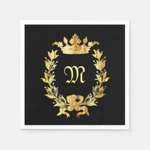 Serviette En Papier Élégant monogramme noir et or