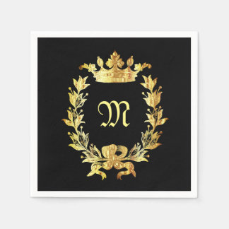 Serviette En Papier Élégant monogramme noir et or