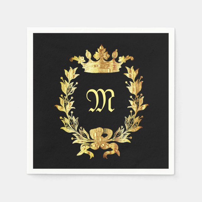 Serviette En Papier Élégant monogramme noir et or (Devant)