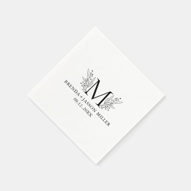 Serviette En Papier Élégant monogramme noir nouvellement marié (Coin)