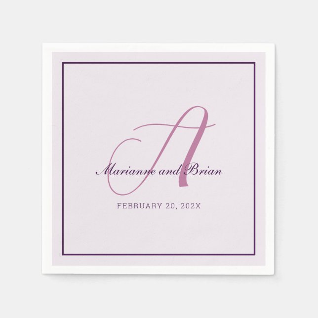 Serviette En Papier Élégant Monogramme romantique moderne (Devant)