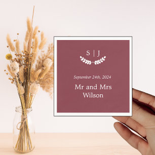 Serviette En Papier Élégant Monogramme Rouge foncé Joyau Tone Dîner