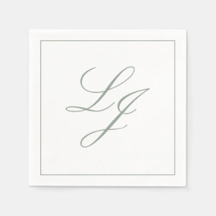 Serviette En Papier Élégant Monogramme Sage Green Simple Script Mariag