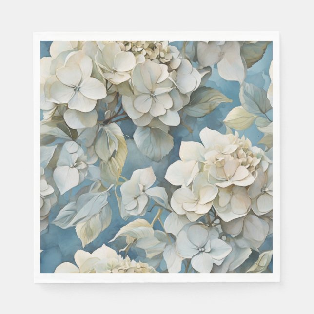 Serviette En Papier Elégant moody bleu poussiéreux flores d'aquarelle (Devant)