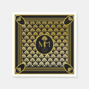 Serviette En Papier Élégant Motif Art déco Monogram Mariage