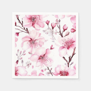 Serviette En Papier Élégant Motif d'aquarelle en fleurs de cerisier