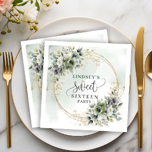 Serviette En Papier Élégant Napkin Fleurs et Feuillage Bohème pour Swe