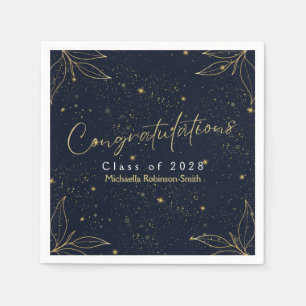 Serviette En Papier Elegant Navy Gold Félicitations Graduation Party