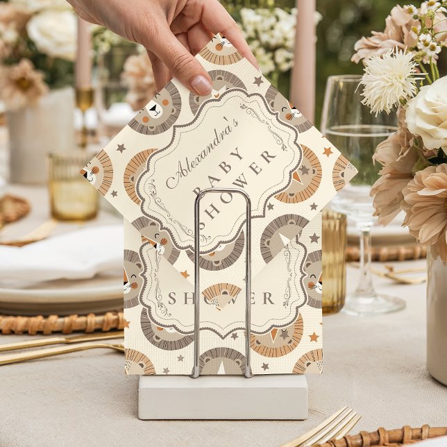 Serviette En Papier Elegant Neutral Safari Lion Baby Shower (Créateur téléchargé)