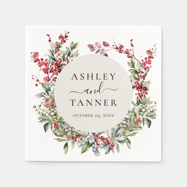 Serviette En Papier Élégant Noël Floral Mariage d'hiver (Devant)
