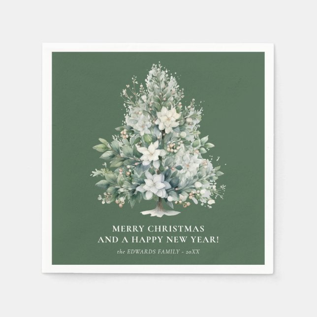 Serviette En Papier Élégant Noël Floral Tree Holiday (Devant)