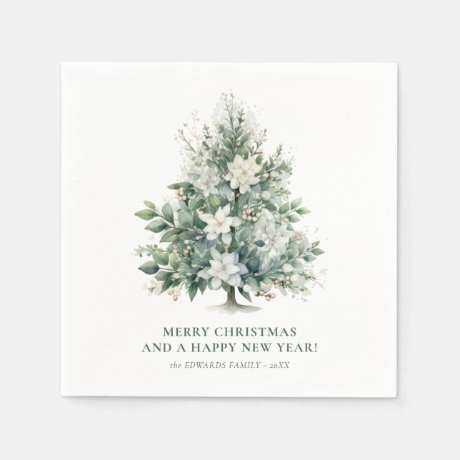 Serviette En Papier Élégant Noël Floral Tree Holiday (Devant)