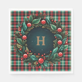 Serviette En Papier Élégant Noël rouge et vert plaid