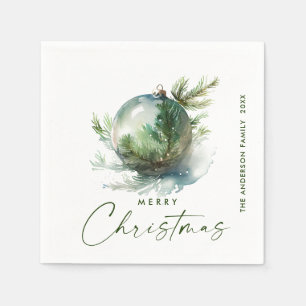 Serviette En Papier Élégant Noël Sage Green Ornament Salutation