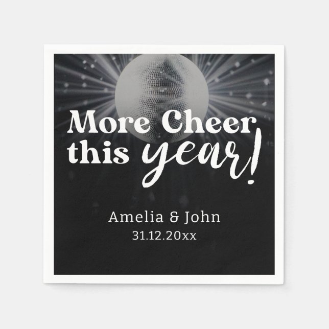 Serviette En Papier Elégant noir argent blanc Mariage du Nouvel An (Devant)