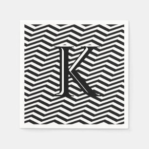Serviette En Papier Élégant noir blanc Chevron Stripe Monogramme perso