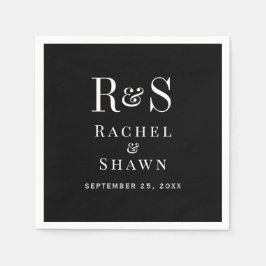 Serviette En Papier Élégant noir & blanc Chic moderne Mariage Monogram