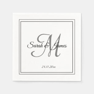 Serviette En Papier Élégant noir blanc Monogramme papier Mariage Napki