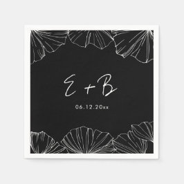 Serviette En Papier Élégant noir Ginkgo Biloba mariage