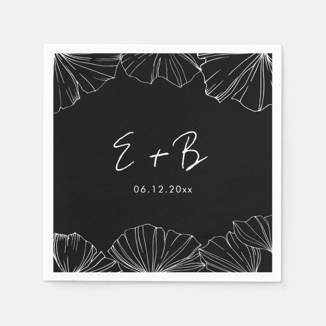 Serviette En Papier Élégant noir Ginkgo Biloba mariage (Devant)